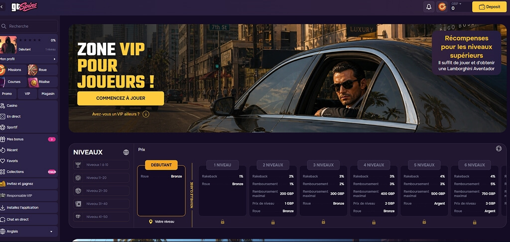 Club VIP du casino GTSpins