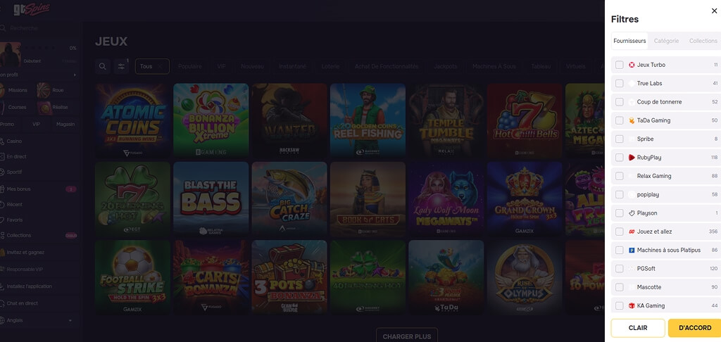 Fournisseurs de jeux du casino GTSpins
