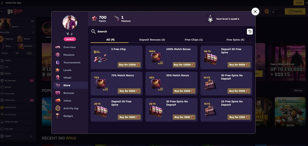 GTSpins Casino Bonus Shop