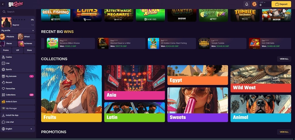 GTSpins Casino Interface