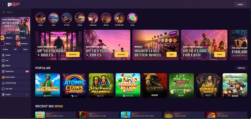 GTSpins Casino Lobby
