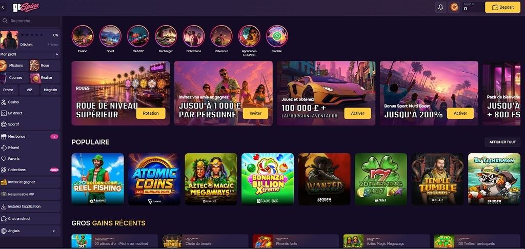 Hall du casino GTSpins