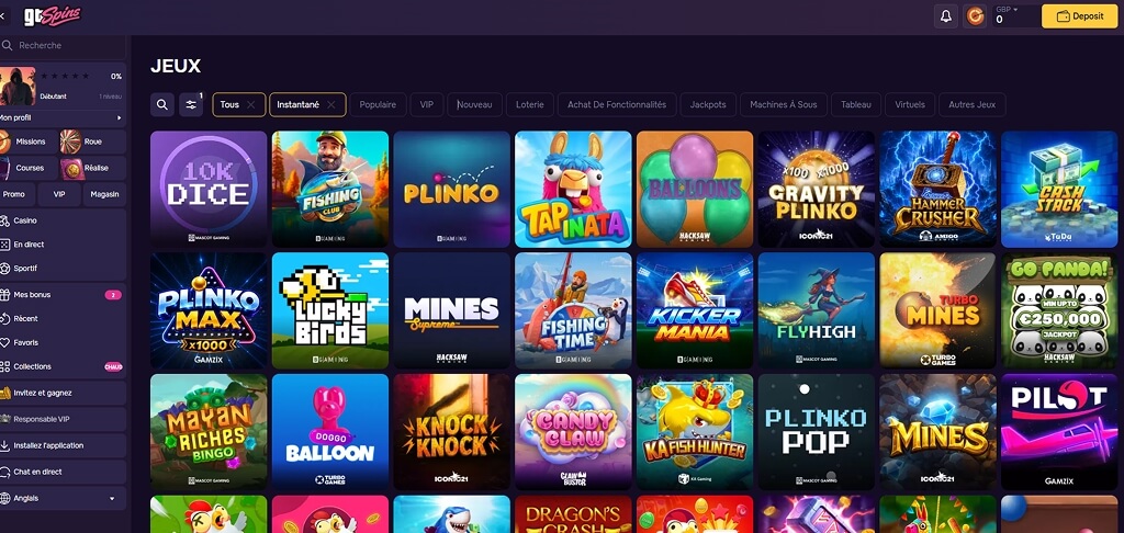 Jeux de casino GTSpins