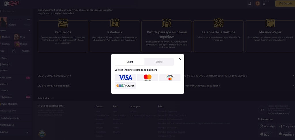 Méthodes de paiement du casino GTSpins
