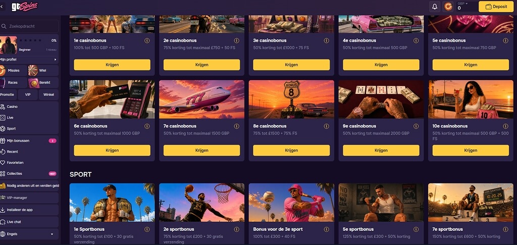 Promotie van het GTSpins Casino